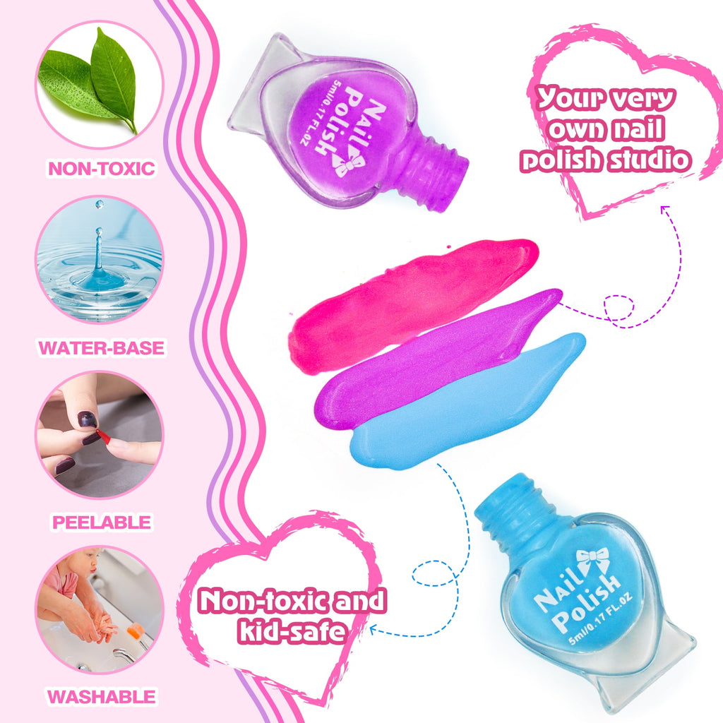 BATTOP Kids Nail Polish Kit for Girls Ages 6-12, Nail Art Set with Nail Dryer, Peel-Off Polish & Organizer