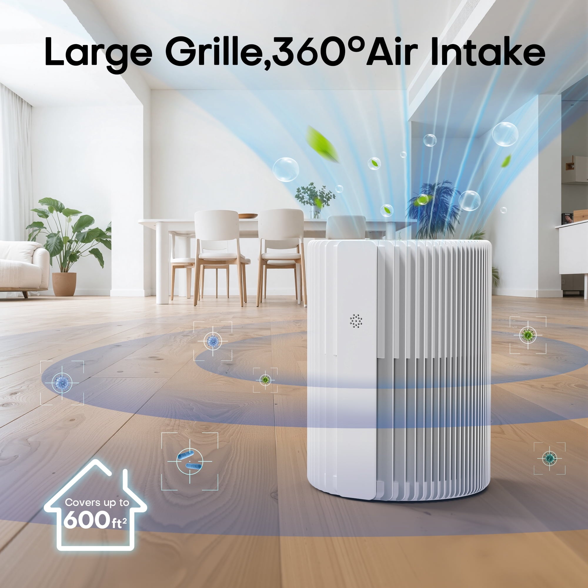 Breezome Air Purifiers for Home , Hepa Air Filter with PM 2.5 Display Air Quality Sensors, Air Cleaner for Dust, Smoke, Pets Hair, Pollen,Bedroom,Office,White
